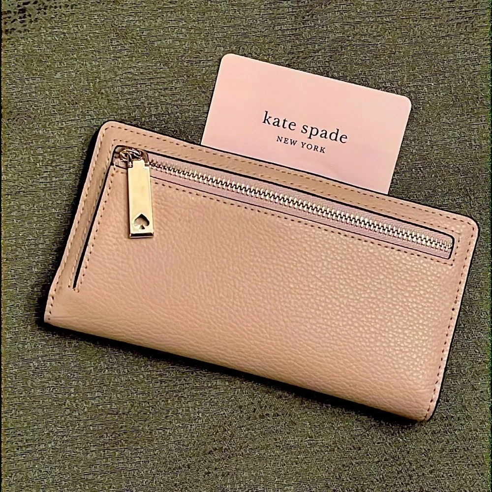 Brand New Kate Spade Genuine Leather Large Slim Bifold Wallet Warm Beige Neutral